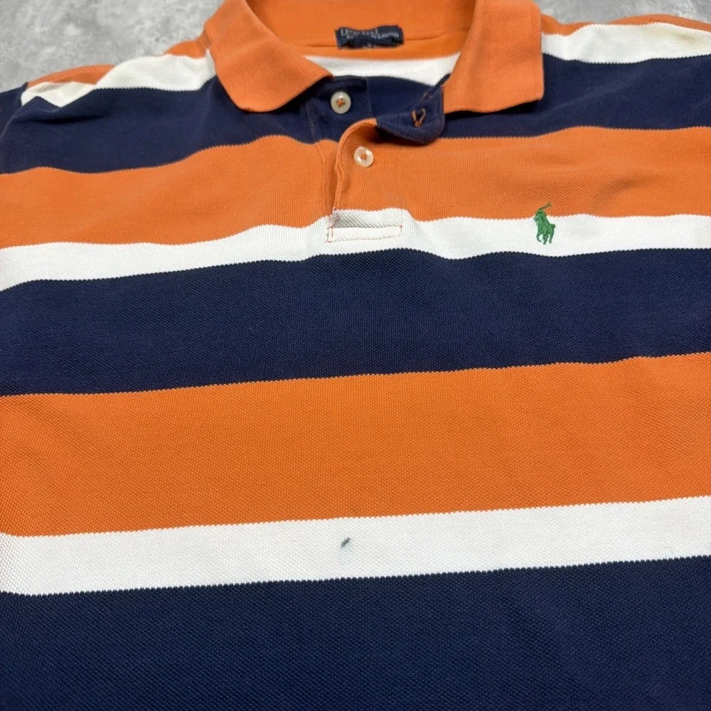VTG Polo Ralph Lauren Boys Size XL (20) Orange/Blue/White Striped Polo